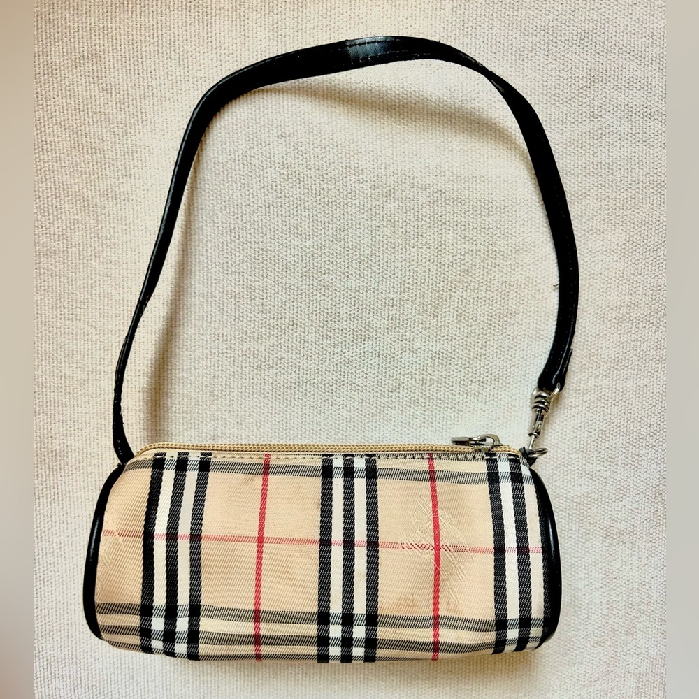 Burberry Beige and Black Plaid Baguette Bag